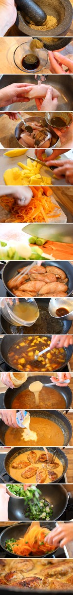Anis-Hühnchen in Erdnusssoße mit Karotten-Bandnudeln - Zubereitung