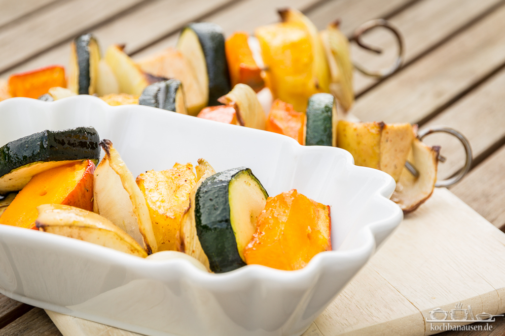 Gegrillte Gemüsespieße mit Honig-Beize | Koch-Banausen